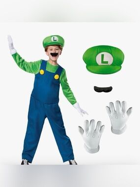 Luigi Deluxe Boys Costume,Boys Size Medium,Nintendo Super Mario Brothers